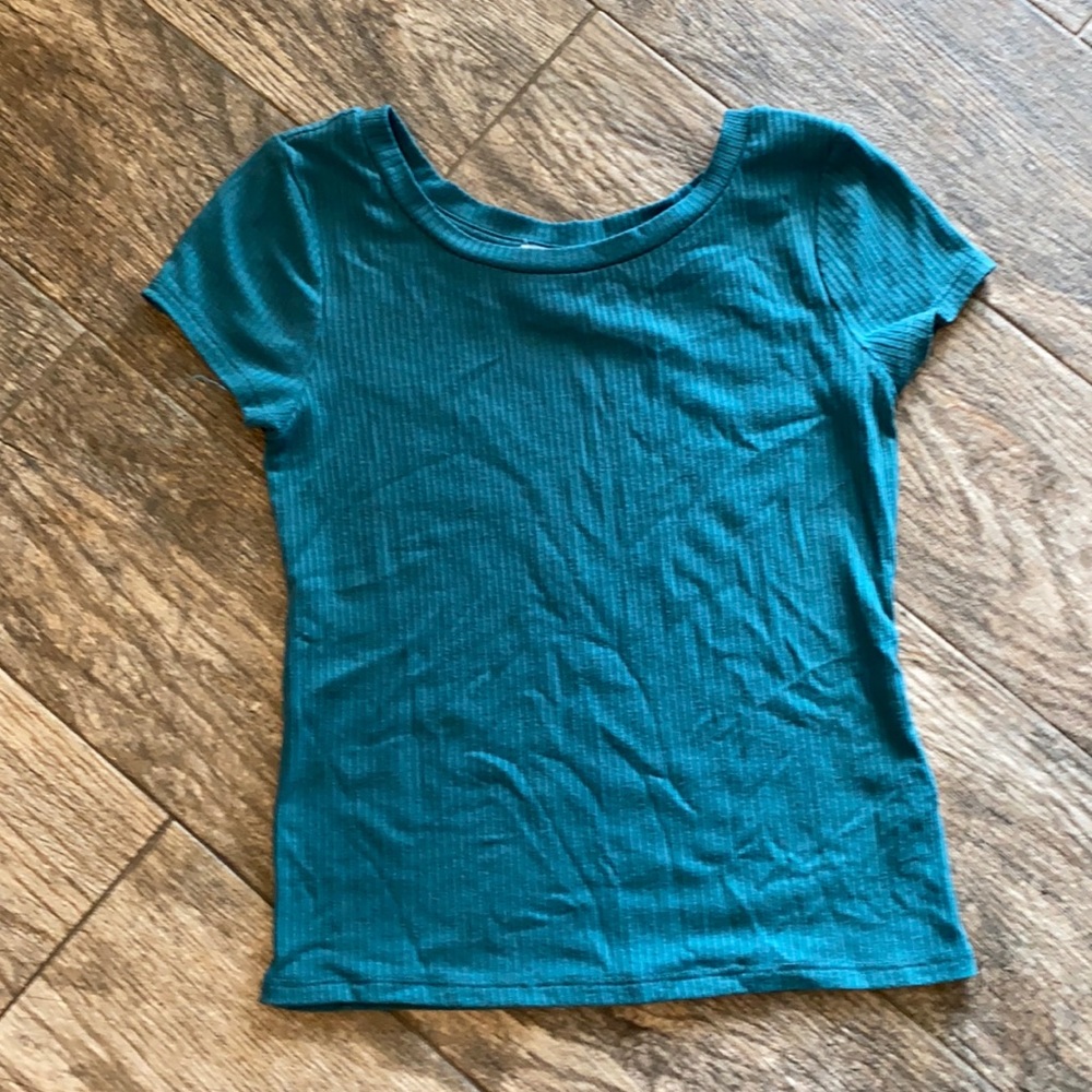 Love fire teal ribbed tee